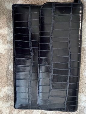 Black Croc-Embossed Leather Clutch.  Includes Shoulder Strap.